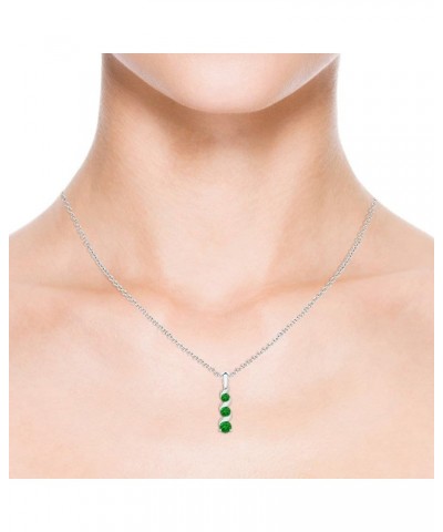 Natural Emerald Three Stone Pendant Necklace for Women, Girls in 14K Solid Gold/Sterling Silver | May Birthstone | Jewelry Gi...