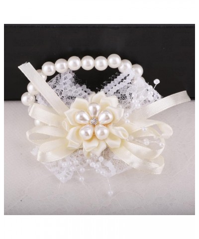 4Pcs Bridesmaid White Pearl Wrist Corsage Bracelet Wristlet Band Bridal Dusty Corsage Girl Women Hand Flowers Boutonnieres fo...