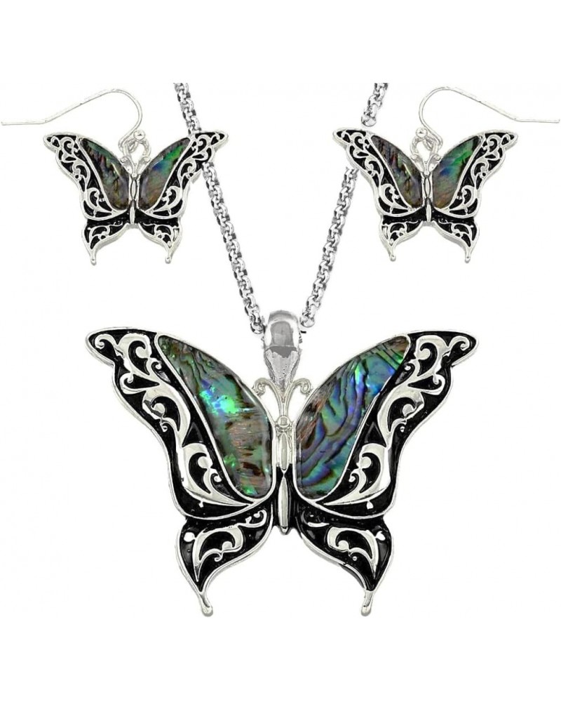 Beautiful Butterfly Pendant Necklace and Earrings Set with 24 Inches Stainless Steel Chain Abalone Shell Gift Boxed $12.16 Ot...