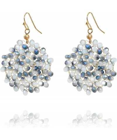 Handwired Crystal Beaded Cluster Floral Circle Dangle Drop Earrings for Women Blue- Frosted $11.19 Earrings