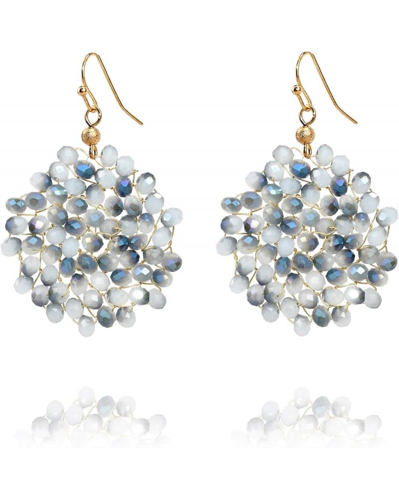 Handwired Crystal Beaded Cluster Floral Circle Dangle Drop Earrings for Women Blue- Frosted $11.19 Earrings