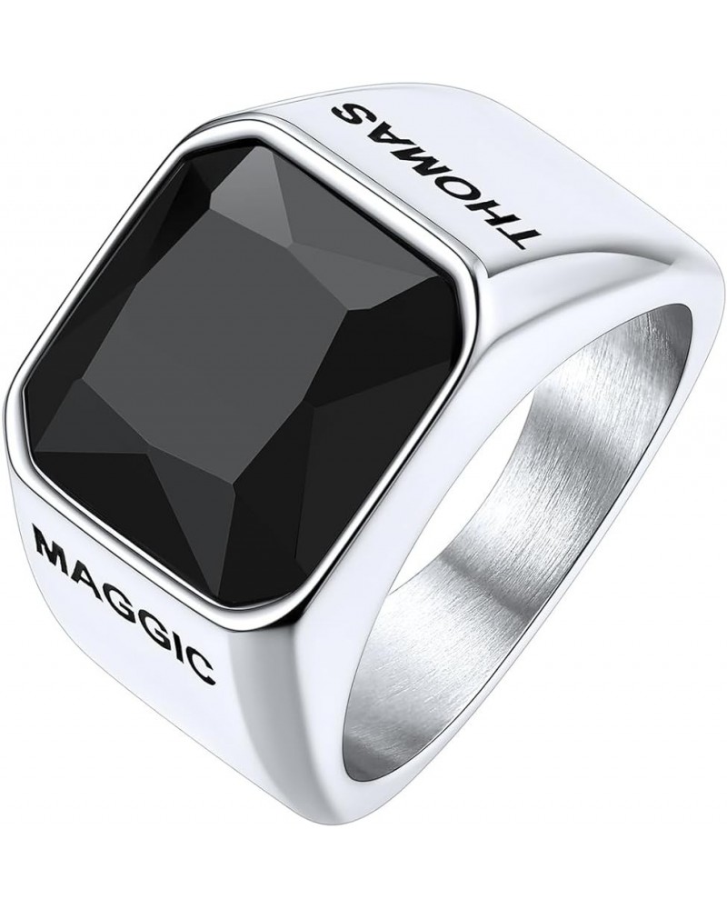 Men Custom Square Signet Rings, Stainless Steel/Gold Plated/Black-Send Gift Box 01: stainless $12.71 Rings