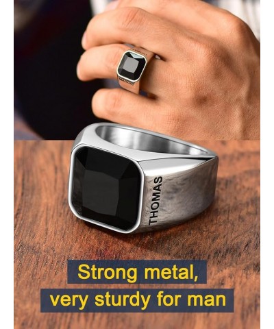 Men Custom Square Signet Rings, Stainless Steel/Gold Plated/Black-Send Gift Box 01: stainless $12.71 Rings