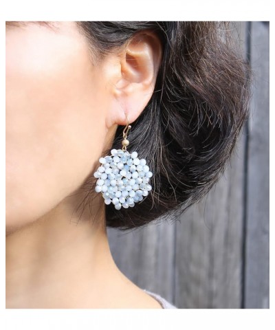 Handwired Crystal Beaded Cluster Floral Circle Dangle Drop Earrings for Women Blue- Frosted $11.19 Earrings