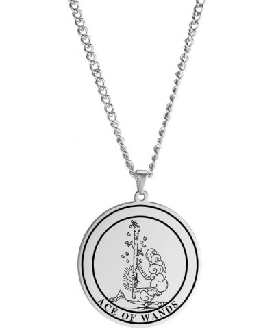 Tarot Card Necklace Ace King Queen Knight Pendant Necklace Wands Pentacle Link Chain Necklace ACE OF WANDS $8.54 Necklaces