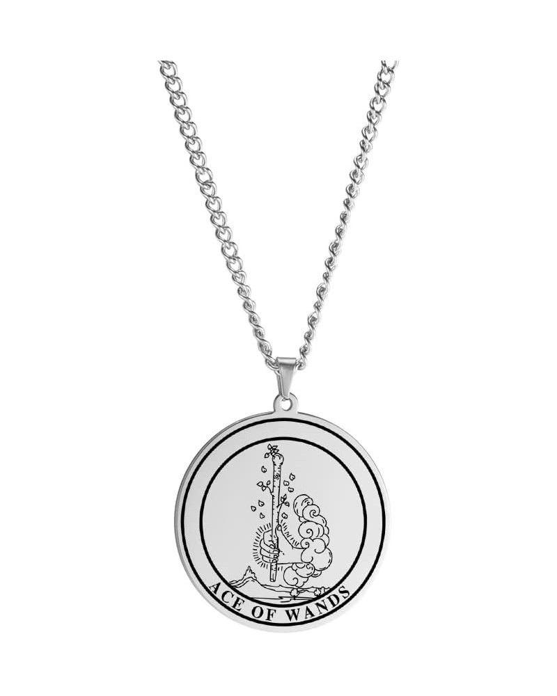 Tarot Card Necklace Ace King Queen Knight Pendant Necklace Wands Pentacle Link Chain Necklace ACE OF WANDS $8.54 Necklaces