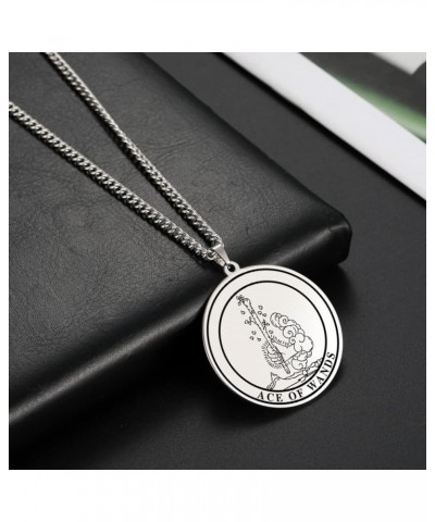 Tarot Card Necklace Ace King Queen Knight Pendant Necklace Wands Pentacle Link Chain Necklace ACE OF WANDS $8.54 Necklaces