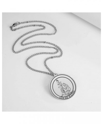 Tarot Card Necklace Ace King Queen Knight Pendant Necklace Wands Pentacle Link Chain Necklace ACE OF WANDS $8.54 Necklaces