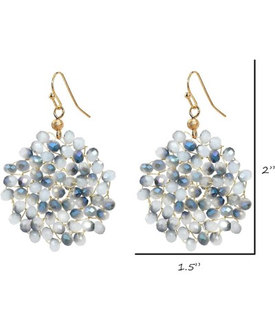 Handwired Crystal Beaded Cluster Floral Circle Dangle Drop Earrings for Women Blue- Frosted $11.19 Earrings