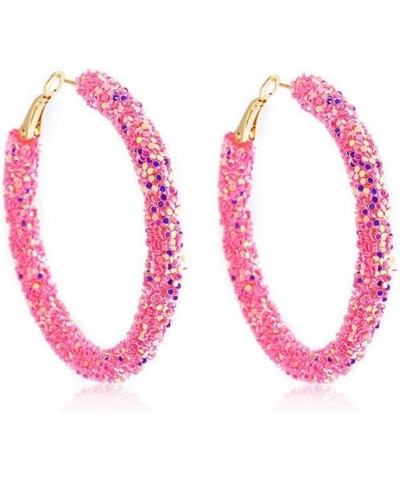 Bohemian Shiny Glitter Sequins Hoop Earrings Wrapped Gold Plated Circle Statement Rhinestone Dangle Drop Earrings for Women G...