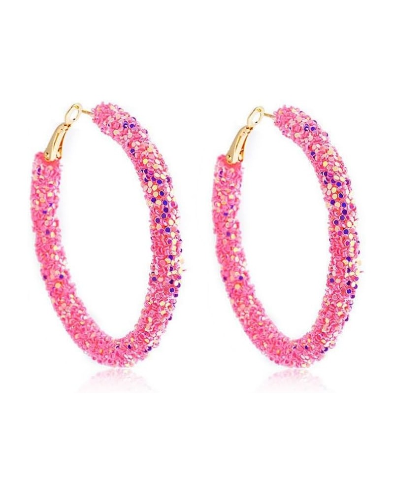 Bohemian Shiny Glitter Sequins Hoop Earrings Wrapped Gold Plated Circle Statement Rhinestone Dangle Drop Earrings for Women G...