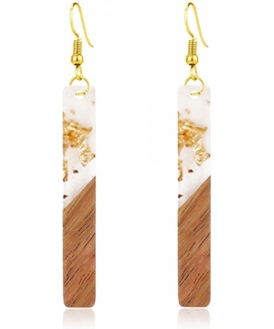 Natural Wood Resin Bar Dangle Earrings for Women Boho Earrings Statement Earrings Geometric Bar Wooden Earrings Gold $6.33 Ea...