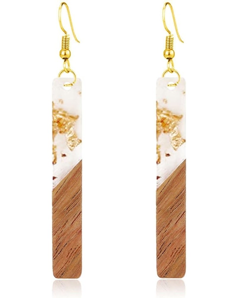 Natural Wood Resin Bar Dangle Earrings for Women Boho Earrings Statement Earrings Geometric Bar Wooden Earrings Gold $6.33 Ea...