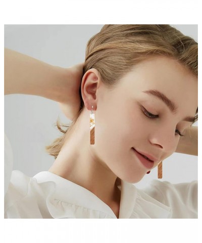 Natural Wood Resin Bar Dangle Earrings for Women Boho Earrings Statement Earrings Geometric Bar Wooden Earrings Gold $6.33 Ea...