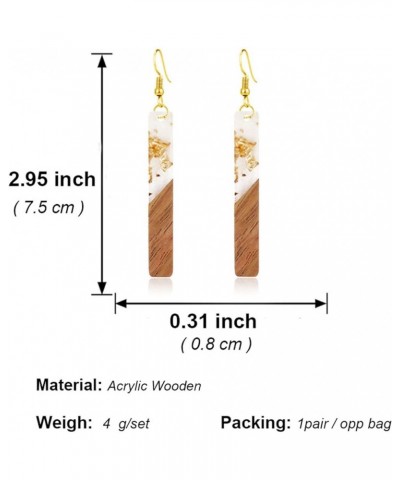 Natural Wood Resin Bar Dangle Earrings for Women Boho Earrings Statement Earrings Geometric Bar Wooden Earrings Gold $6.33 Ea...