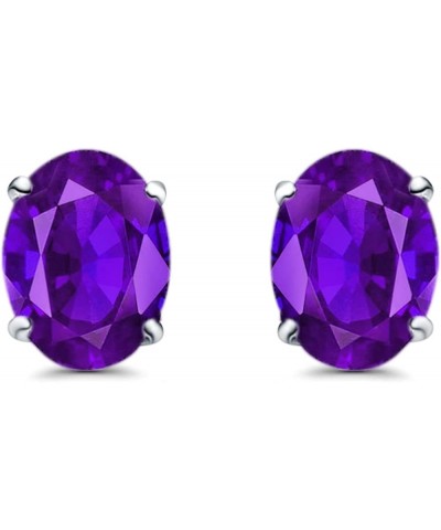 Art Deco Oval Wedding Engagement Bridal Stud Earrings Simulated Cubic Zirconia 925 Sterling Silver-7mmx5mm Simulated Amethyst...