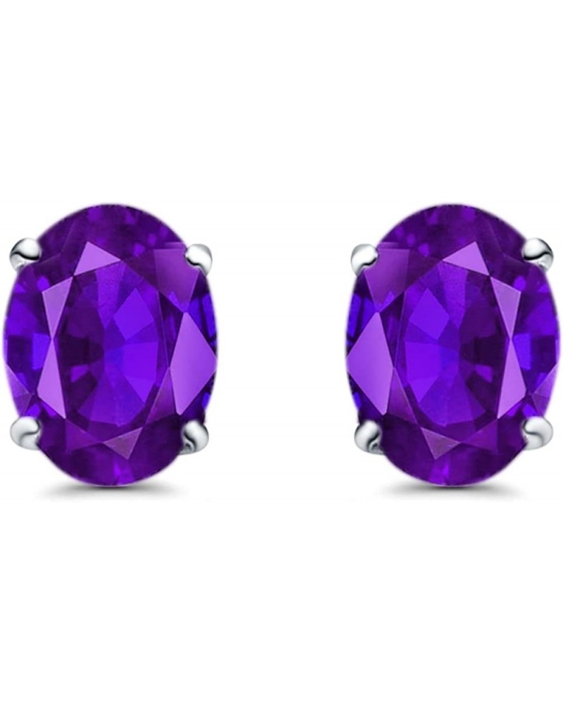 Art Deco Oval Wedding Engagement Bridal Stud Earrings Simulated Cubic Zirconia 925 Sterling Silver-7mmx5mm Simulated Amethyst...