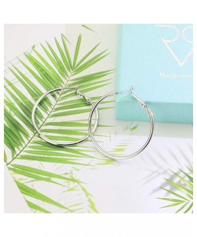 925 Sterling Silver Hoop Earrings,18K Gold Plated Polished Round Hoop Earrings For Women,Girls' Gifts SILVER-1.57in $8.24 Ear...