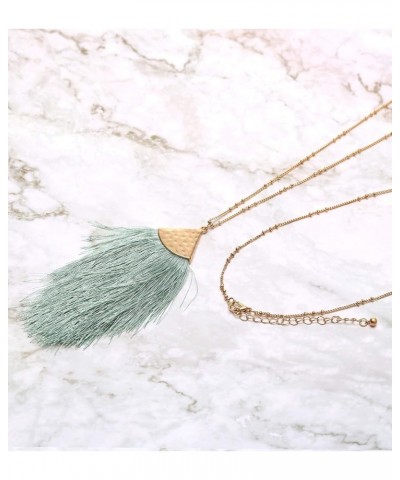 Feather Dangle Drops Fringe Tassel Pendant Necklace - Fine Silky Thread with Long Chain Necklaces Statement for Women and Gir...