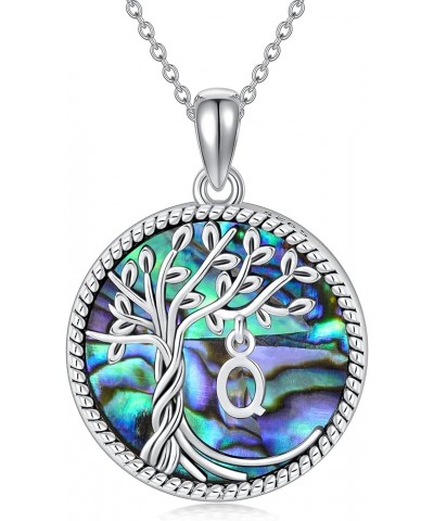 Christmas Gifts for Women Sterling Silver Tree of Life Letter A to Z Initial Pendant Necklace with Abalone Shell for Women He...