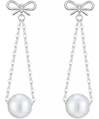 Sterling Silver Pearls Dangle Earrings Chain for Women Teen Girls Pearls Drop Earrings Bow Studs A-Silver $10.19 Earrings