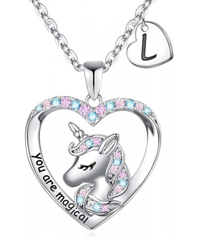 Unicorns Gifts for Girls Teen Girls, 14K White Gold Plated CZ Heart You Are Magical Unicorn Necklace Girls Jewelry Initial Un...