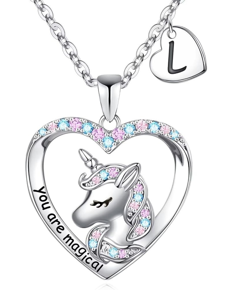 Unicorns Gifts for Girls Teen Girls, 14K White Gold Plated CZ Heart You Are Magical Unicorn Necklace Girls Jewelry Initial Un...