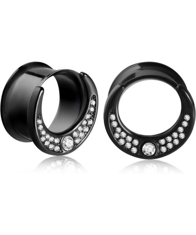 Stainless Steel Black Silver Cat on The Moon Ear Expander Piercing Tunnels Gauge 2g-16mm CZ, 0g-8mm $8.09 Body Jewelry