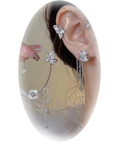 Butterfly Tassel Style Zircon Earrings for Women Girls No Piercing Zircon Butterfly Ear Clip Style 1 Silver $7.69 Earrings