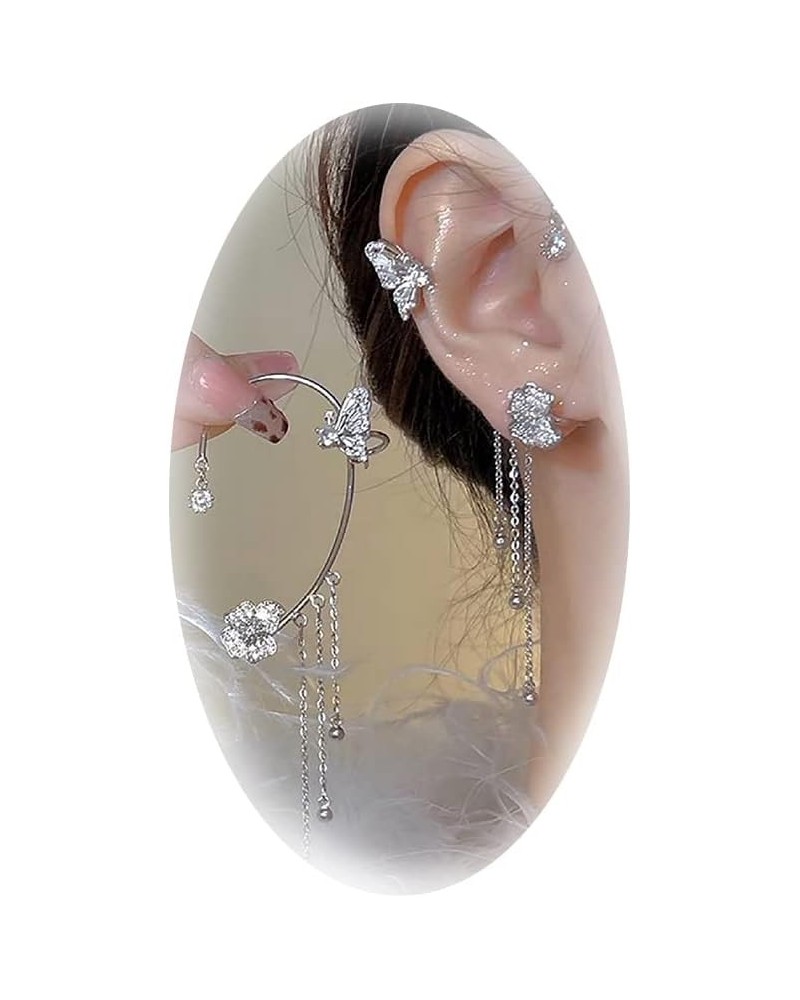 Butterfly Tassel Style Zircon Earrings for Women Girls No Piercing Zircon Butterfly Ear Clip Style 1 Silver $7.69 Earrings