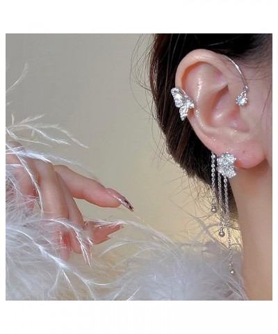 Butterfly Tassel Style Zircon Earrings for Women Girls No Piercing Zircon Butterfly Ear Clip Style 1 Silver $7.69 Earrings