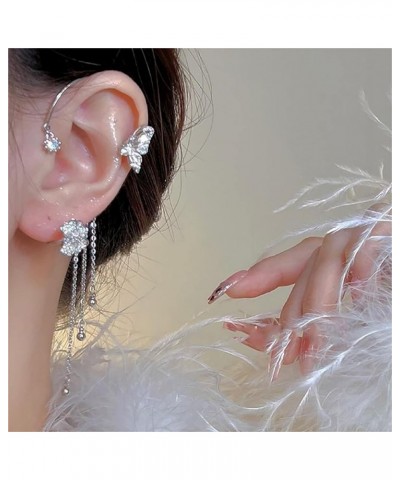 Butterfly Tassel Style Zircon Earrings for Women Girls No Piercing Zircon Butterfly Ear Clip Style 1 Silver $7.69 Earrings