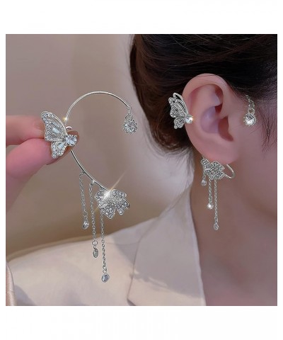 Butterfly Tassel Style Zircon Earrings for Women Girls No Piercing Zircon Butterfly Ear Clip Style 1 Silver $7.69 Earrings