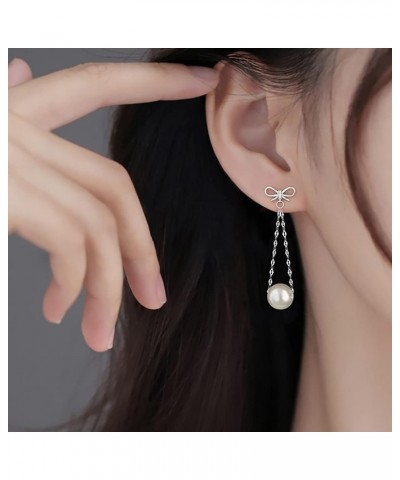 Sterling Silver Pearls Dangle Earrings Chain for Women Teen Girls Pearls Drop Earrings Bow Studs A-Silver $10.19 Earrings