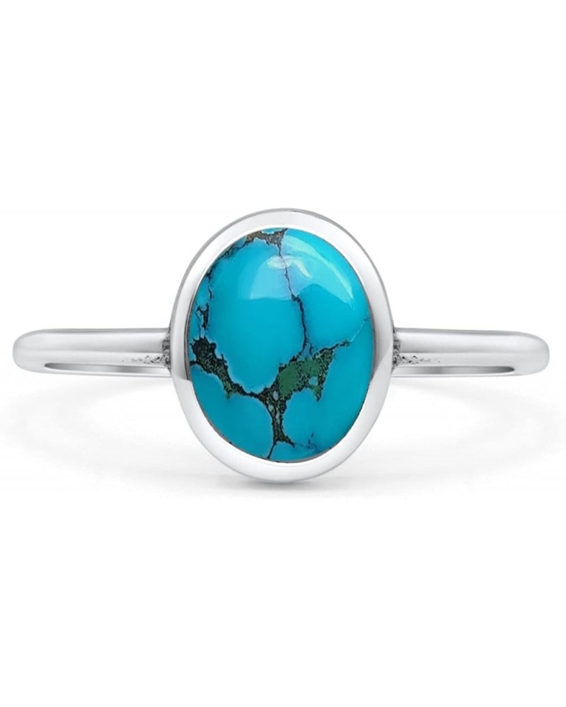 Oval Fashion Petite Dainty Thumb Ring Lab Created Opal Solid 925 Sterling Silver Simulated Turquoise $9.02 Rings