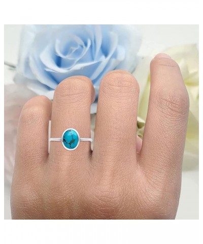 Oval Fashion Petite Dainty Thumb Ring Lab Created Opal Solid 925 Sterling Silver Simulated Turquoise $9.02 Rings