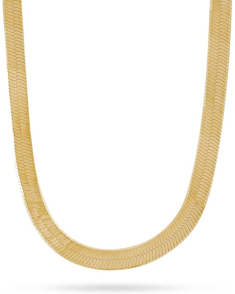 18K Gold Plating Over Sterling Silver 3MM, 4.5MM, 5.5MM, 7MM Flexible Flat Magic Herringbone Chain Necklace 16 7MM Gold $37.1...