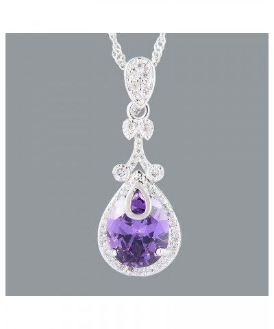 Pendant with 18" Chain & Oval Cut CZ [5 Colors available] in White Gold Plated, Simple Modern Elegant Purple $7.41 Necklaces