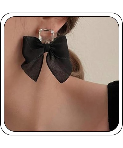 Bow Earrings for Women, Black Ribbon Bowknot Dangle Stud Square Clear Rhinestone Statement Fashion Earrings Birthday for Teen...