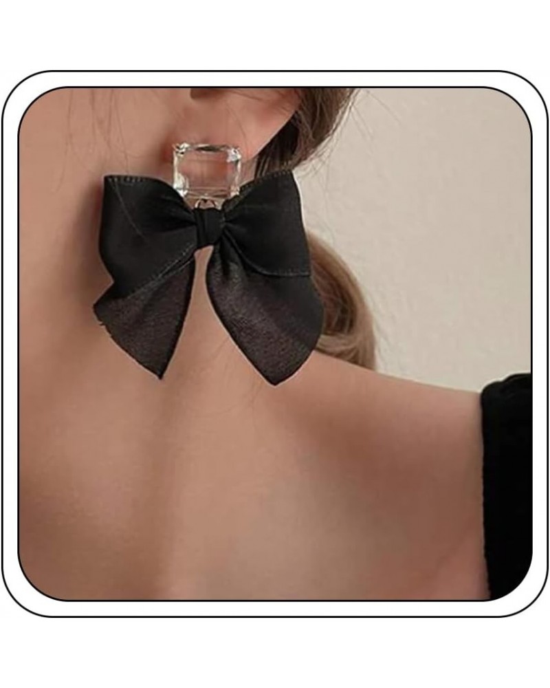 Bow Earrings for Women, Black Ribbon Bowknot Dangle Stud Square Clear Rhinestone Statement Fashion Earrings Birthday for Teen...