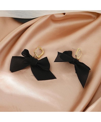 Bow Earrings for Women, Black Ribbon Bowknot Dangle Stud Square Clear Rhinestone Statement Fashion Earrings Birthday for Teen...