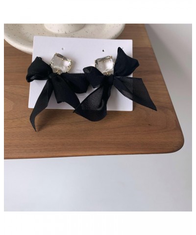 Bow Earrings for Women, Black Ribbon Bowknot Dangle Stud Square Clear Rhinestone Statement Fashion Earrings Birthday for Teen...