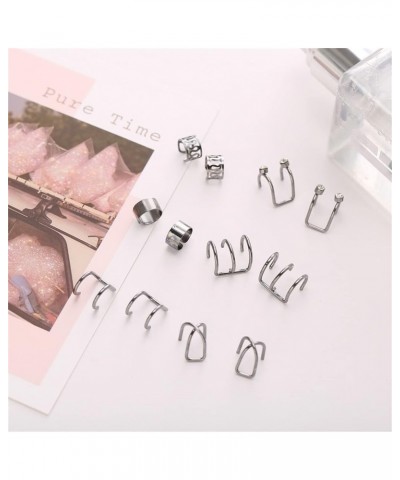 12 Pcs Ear Cuff for Women Girls,12 Styles Cartilage Clip On Earrings Set Stainless Steel Ear Clip Fake Cartilage Earring Non ...