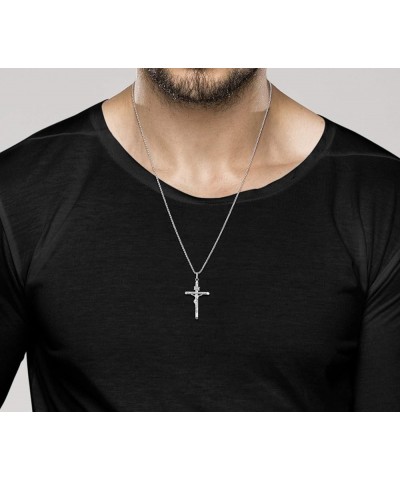 Rhodium Plated 925 Sterling Silver Small or Large Crucifix Necklace for Men Women, Cross Pendant with Rope Chain, Made in Ita...