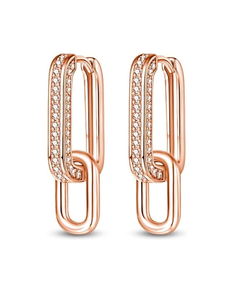 14K Gold Plated 925 Sterling Silver Earrings for Women Cubic Zirconia Huggie Earring Hypoallergenic Hoop Earrings Rose Gold-S...