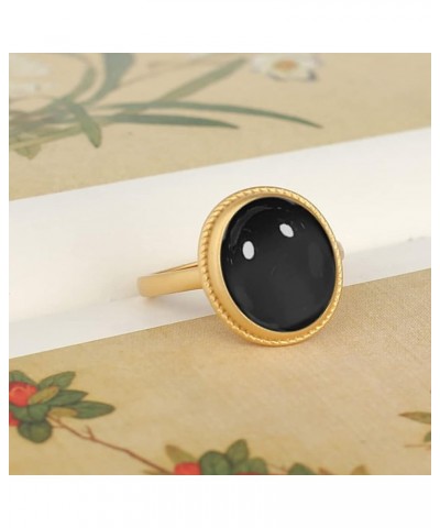 Women Girls 14K Gold Natural Round Agate Onyx Stone Ring,Real Genuine Crystal Quartz Gemstone Stone Ring Jewelry Gift for Wom...