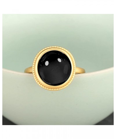 Women Girls 14K Gold Natural Round Agate Onyx Stone Ring,Real Genuine Crystal Quartz Gemstone Stone Ring Jewelry Gift for Wom...