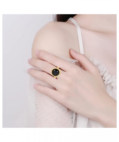 Women Girls 14K Gold Natural Round Agate Onyx Stone Ring,Real Genuine Crystal Quartz Gemstone Stone Ring Jewelry Gift for Wom...