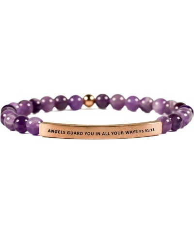 Faith Collection Unisex Stretchable Bracelets (ANGELS GUARD YOU IN ALL YOUR WAYS) Amethyst Medium (7.1-8 inches) $17.37 Others