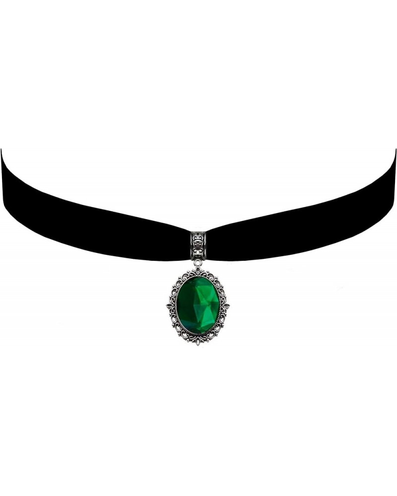 Gothic Steampunk Victorian Pendant on Black Velvet Choker Green $14.55 Necklaces